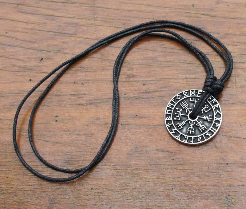 CCBFY Nordic Coin Amulet VegvÃ­sir Odin Triple Horn Triquetra Valknut All in One Pewter Pendant Necklace - Image 2